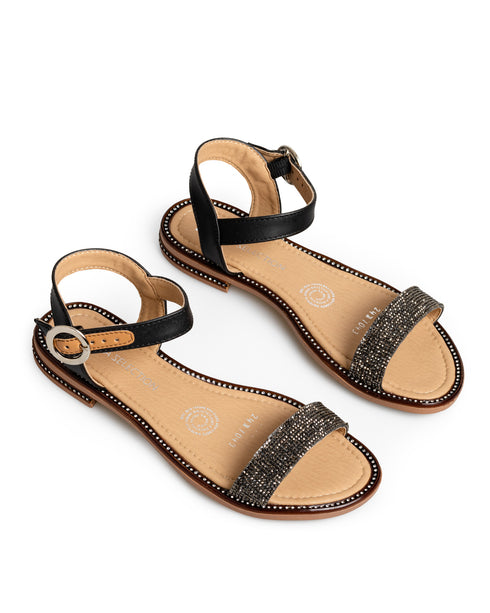 Sandalia Negra Tira Brillos 1043KR